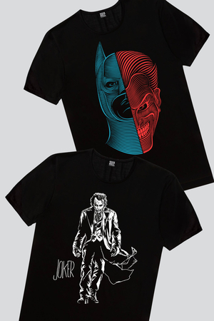 Rock & Roll - Paltolu Joker, Yarım Kahraman Erkek Tişört 2'li Eko Paket