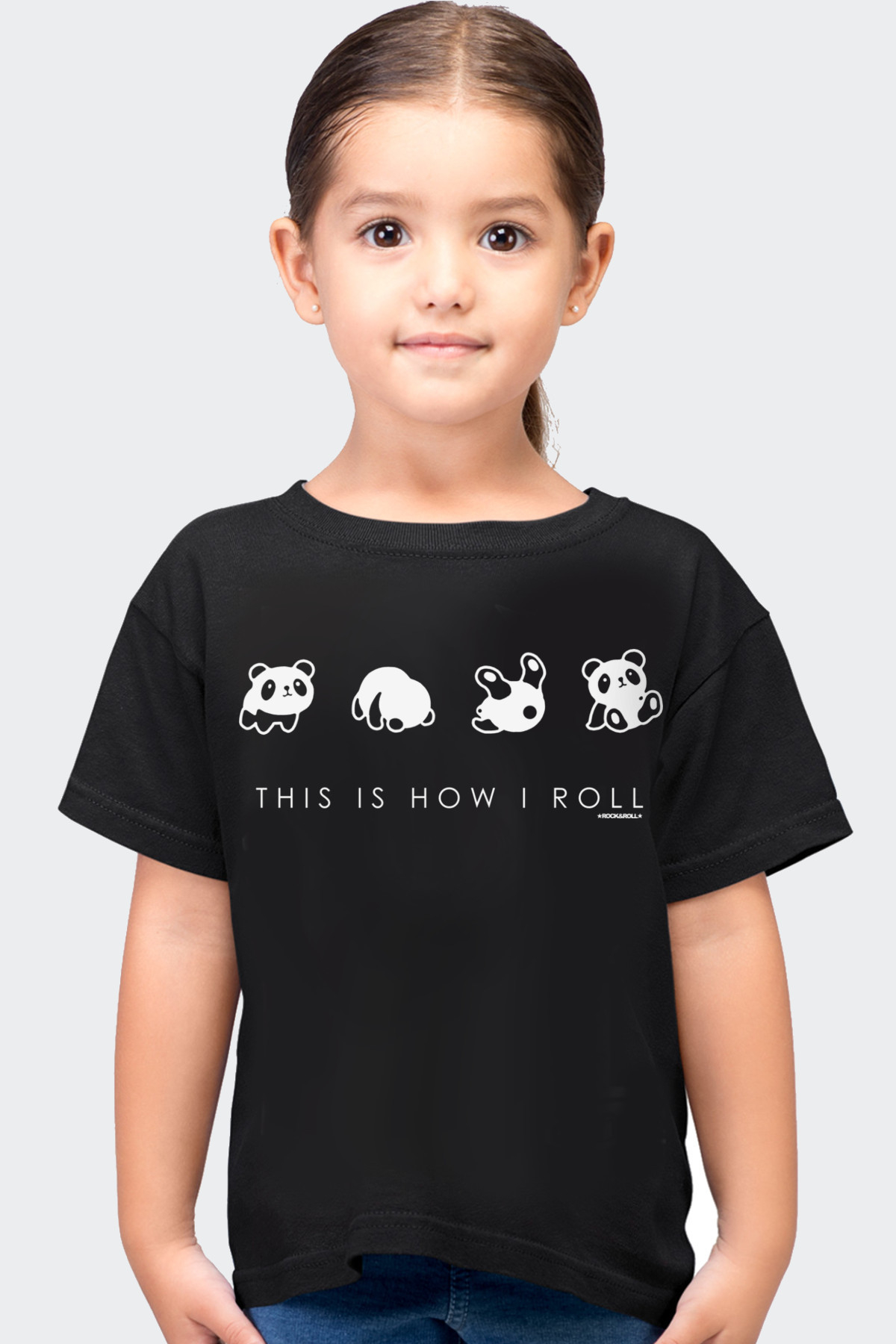 Panda Taklası Kısa Kollu Siyah Çocuk Tişört