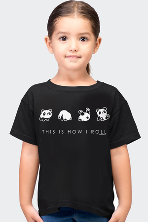 Rock & Roll - Panda Taklası Kısa Kollu Siyah Çocuk Tişört
