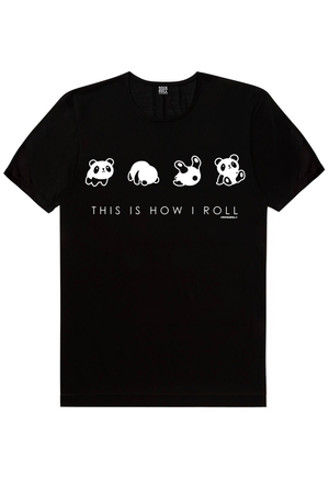 Panda Taklası Kısa Kollu Siyah Erkek T-shirt - Thumbnail