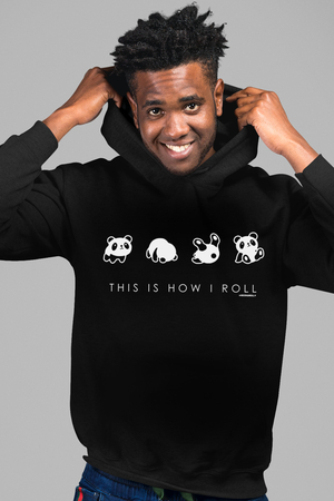 Rock & Roll - Panda Taklası Siyah Kapüşonlu Erkek Sweatshirt