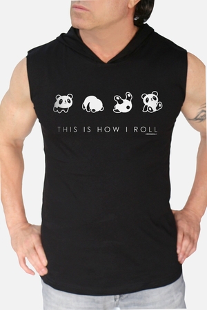  - Panda Taklası Siyah Kapşonlu Kesik Kol | Kolsuz Erkek T-shirt | Atlet