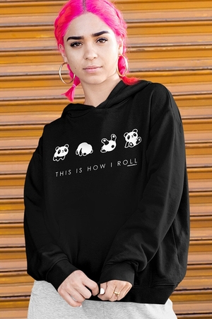 Panda Taklası Siyah Kapüşonlu Kalın Oversize Kadın Sweatshirt - Thumbnail