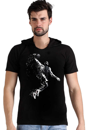 Rock & Roll - Pro Smaç Siyah Kapşonlu Kısa Kollu Erkek T-shirt