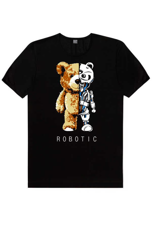 Robot Ayı Kısa Kollu Siyah Erkek T-shirt