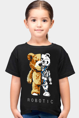 Robot Ayı Siyah Kısa Kollu Çocuk T-shirt - Thumbnail