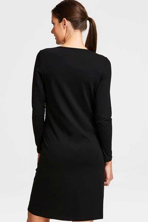 Robot Ayı Uzun Kollu Kadın | Bayan Siyah Penye T-shirt Elbise - Thumbnail
