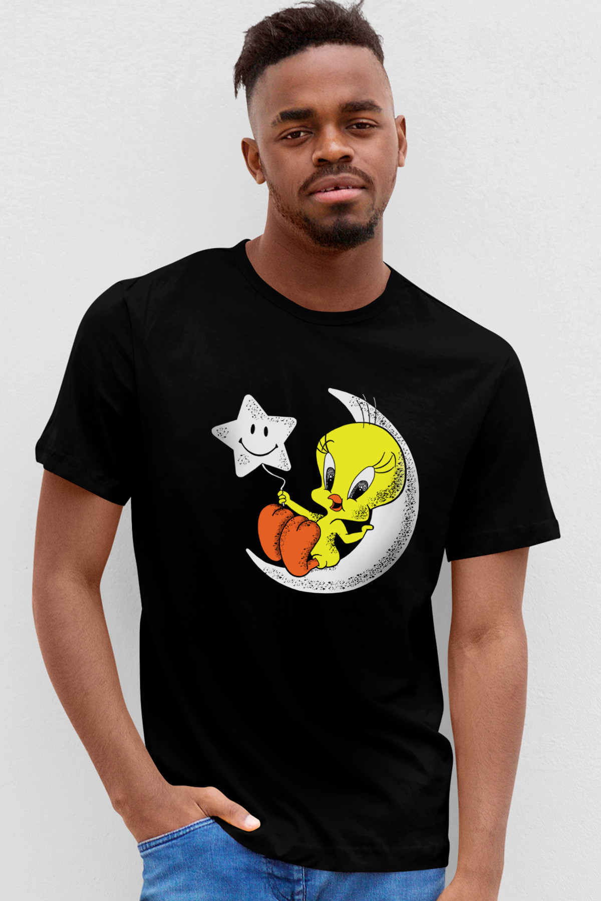 Ay Yıldız Siyah Kısa Kollu Erkek T-shirt