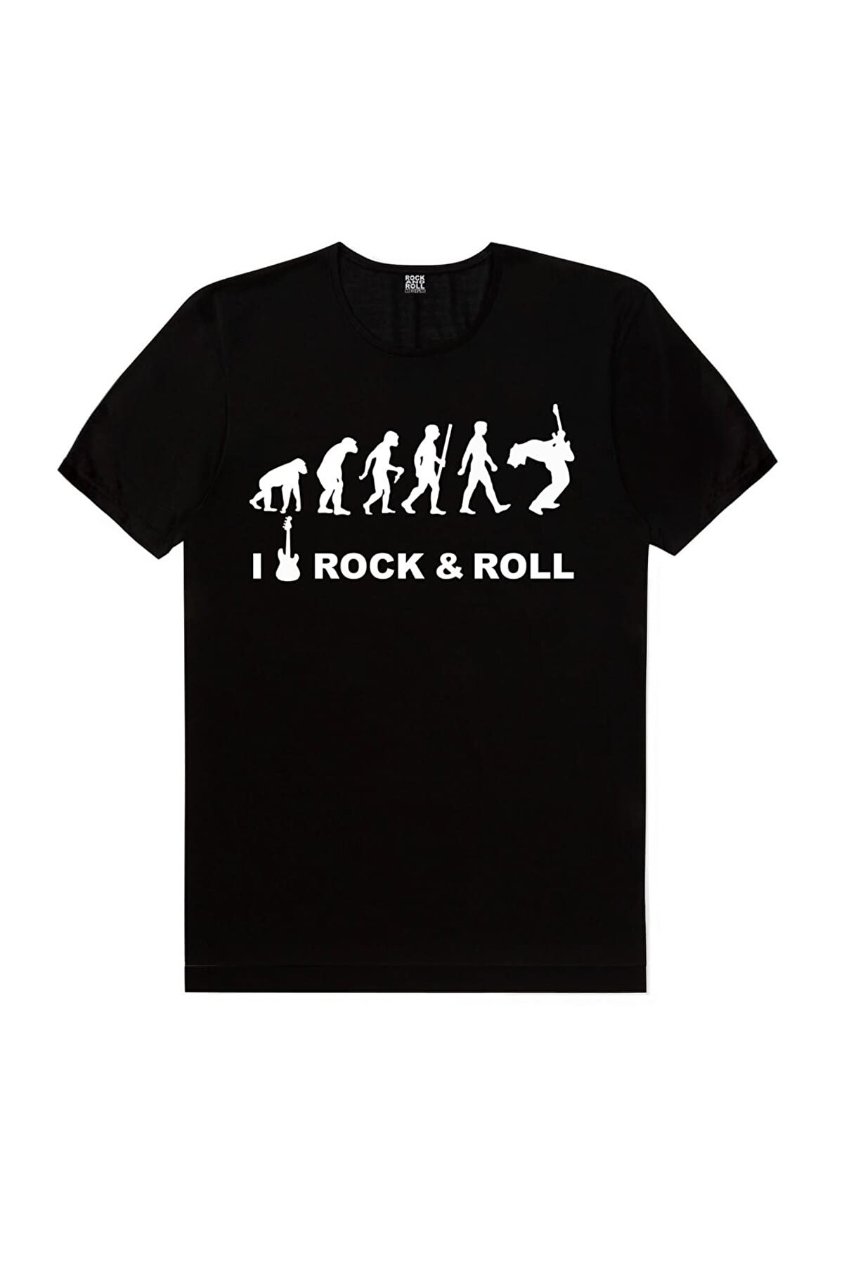 Rock Evrimi Logo Kısa Kollu Siyah Erkek Tişört