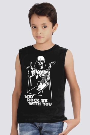 Rock & Roll - Rocker Darth Vader Kesik Kol | Kolsuz Siyah Çocuk Tişört | Atlet