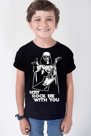 Rocker Darth Vader Kısa Kollu Siyah Çocuk Tişört - Thumbnail