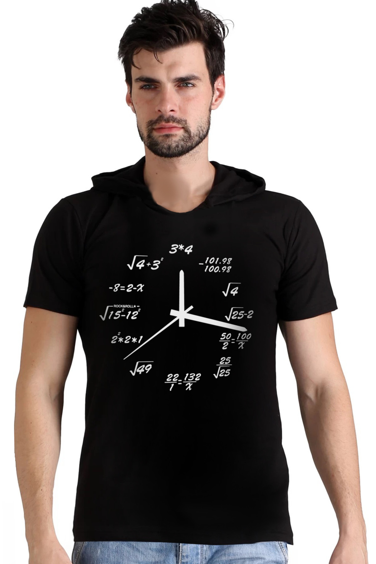Saat Kaç Siyah Kapşonlu Kısa Kollu Erkek T-shirt