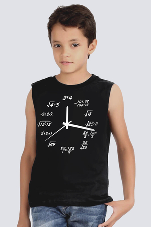 Saat Kaç Siyah Kesik Kol | Kolsuz Erkek Çocuk T-shirt | Atlet - Thumbnail