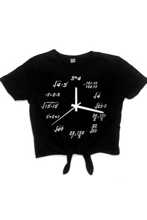 Saat Kaç Siyah Kısa, Kesik Bağlı Crop Top Kadın T-shirt - Thumbnail