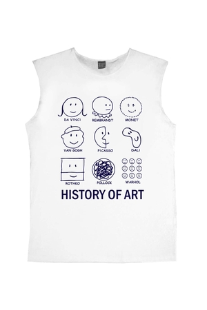Sanat Tarihi Kesik Kol | Kolsuz Beyaz Erkek Tişört | Atlet - Thumbnail