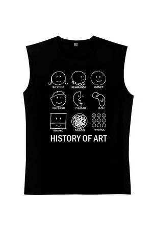 Sanat Tarihi Kesik Kol | Kolsuz Siyah Tişört | Atlet - Thumbnail