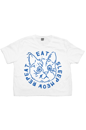 Şaşkın Kedi Beyaz Kısa, Kesik Crop Top Kadın T-shirt - Thumbnail