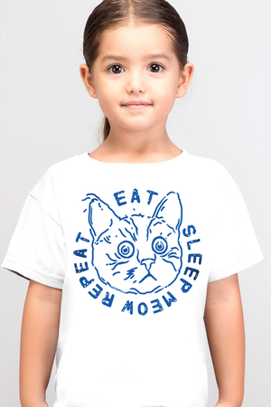 Şaşkın Kedi Beyaz Kısa Kollu Çocuk T-shirt - Thumbnail