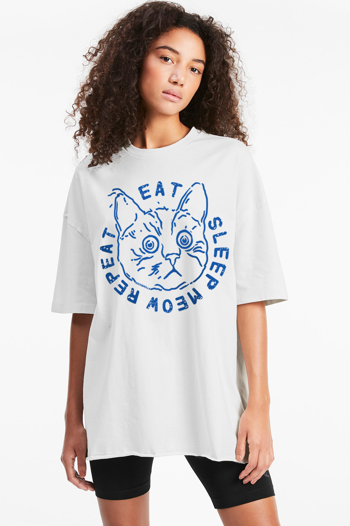 Şaşkın Kedi Beyaz Oversize Kısa Kollu Kadın T-shirt