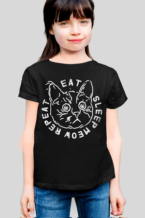 Rock & Roll - Şaşkın Kedi Siyah Kısa Kollu Çocuk T-shirt