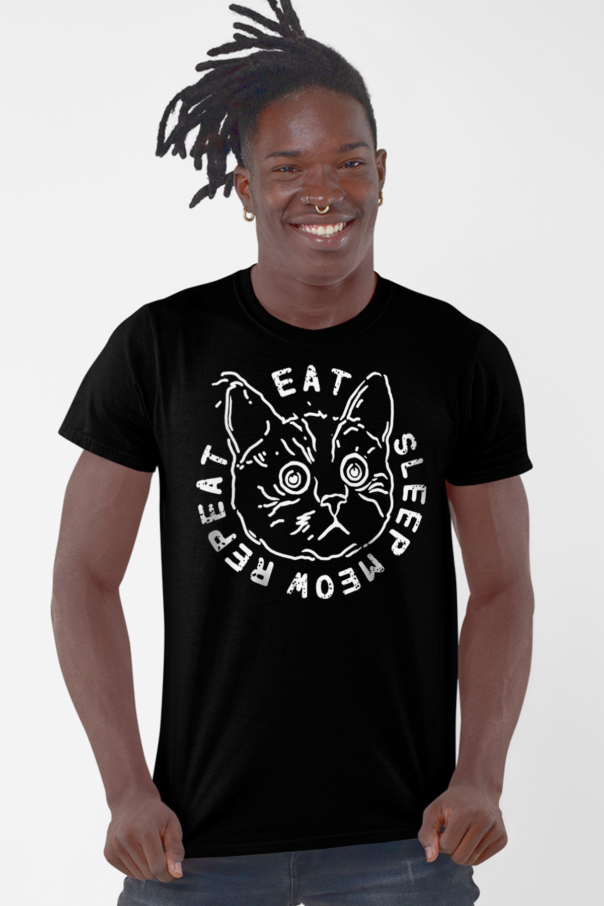 Şaşkın Kedi Siyah Kısa Kollu Erkek T-shirt