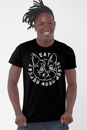 Rock & Roll - Şaşkın Kedi Siyah Kısa Kollu Erkek T-shirt