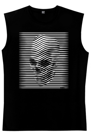 Şerit Kafa Siyah Kesik Kol | Kolsuz Erkek T-shirt | Atlet - Thumbnail