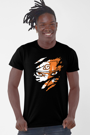 Sert Naruto Siyah Kısa Kollu Erkek T-shirt - Thumbnail