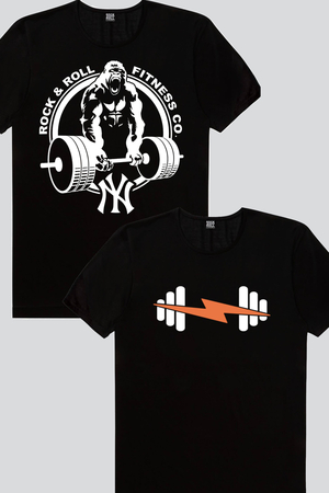 Rock & Roll - Şimşek Spor Siyah, Gorilla Gym Erkek Tişört 2'li Eko Paket