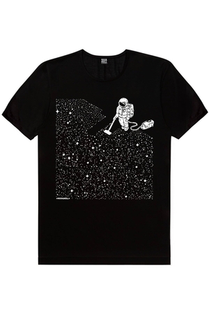 Siyah Balon Gezegeneler Süpürgeli Astronot Grafitici Astronot Kadın 3'lü Eko Paket T-shirt - Thumbnail