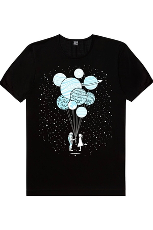 Siyah Balon Gezegenler, Karlar Düşer, Süpürgeli Astronot Kadın 3'lü Eko Paket T-shirt - Thumbnail