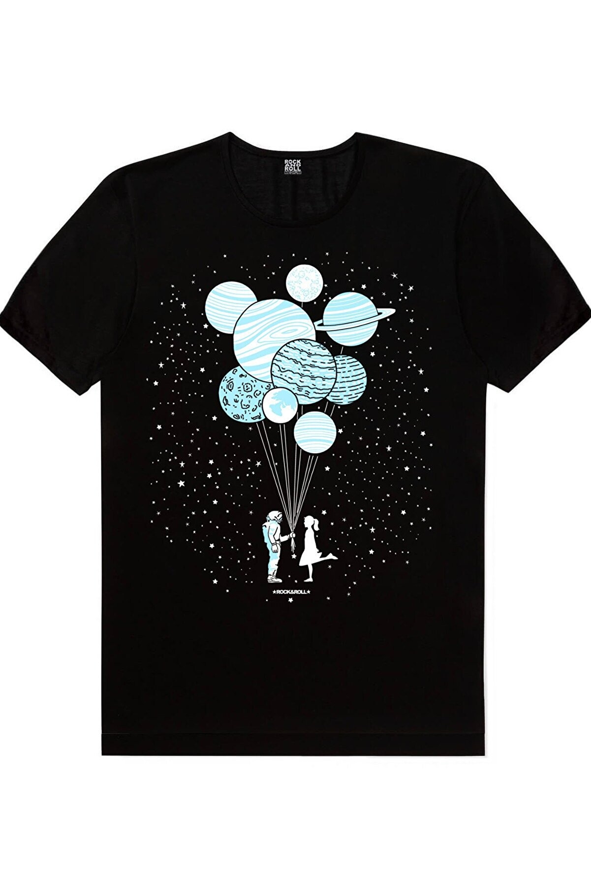 Siyah Balon Gezegenler, Karlar Düşer, Süpürgeli Astronot Kadın 3'lü Eko Paket T-shirt