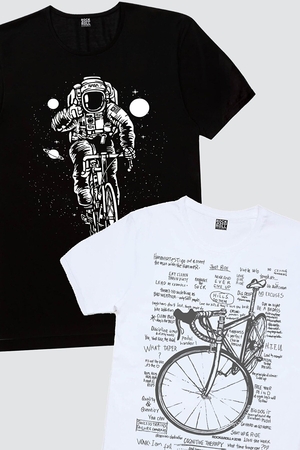 Rock & Roll - Bisikletli Astronot, Yarış Bisikleti Yazılar Beyaz Erkek 2'li Eko Paket T-shirt
