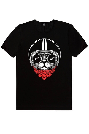 Dairede Kedi Kafası, Kasklı Kedi Erkek 2'li Eko Paket T-shirt - Thumbnail