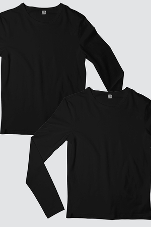 Düz, Baskısız Siyah Uzun Kollu Erkek T-shirt 2'li Eko Paket - Thumbnail