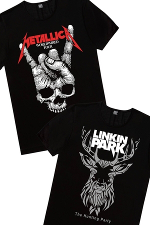 Rock & Roll - Geometrik Geyik, Kuru El Eko Paket T-shirt Erkek2'li