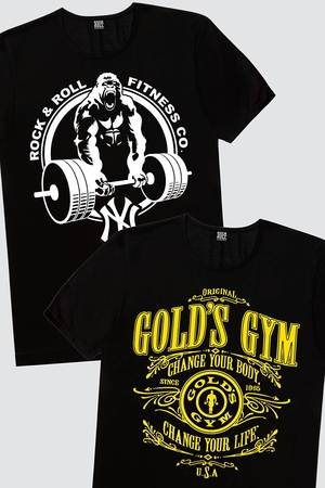 Rock & Roll - Golds Gym, Gorilla Gym Erkek 2'li Eko Fitness Paket T-shirt