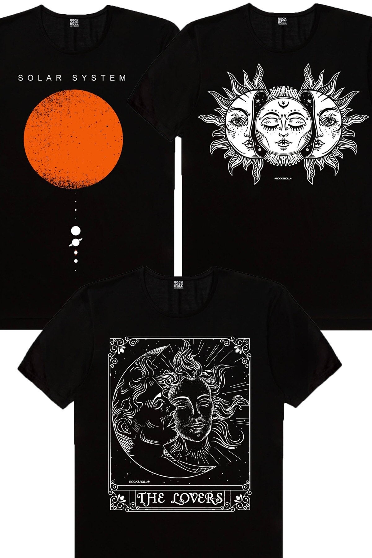 Güneş Sistemi, Biz Ayrılamayız, Ay Güneş Siyah Kadın 3'lü Eko Paket T-Shirt