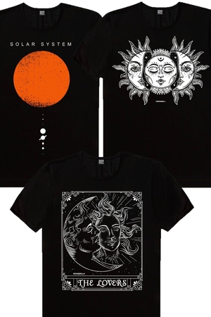  - Güneş Sistemi Biz Ayrılamayız, Ay Güneş Siyah Kadın 3'lü Eko Paket T-Shirt