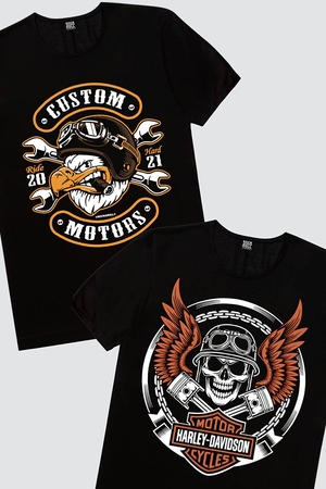 Rock & Roll - Motorcu Kurukafa, Kızgın Kartal Erkek 2'li Eko Paket T-Shirt