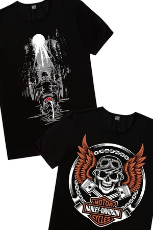 Rock & Roll - Motorcu Kurukafa, Yalnız Kovboy Erkek 2'li Eko Paket T-shirt