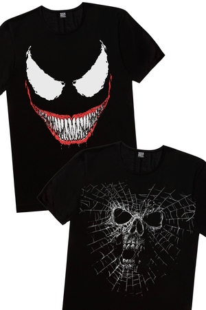 Rock & Roll - Örümcek Kurukafa, Timsah Dişler Erkek 2'li Eko Paket T-shirt