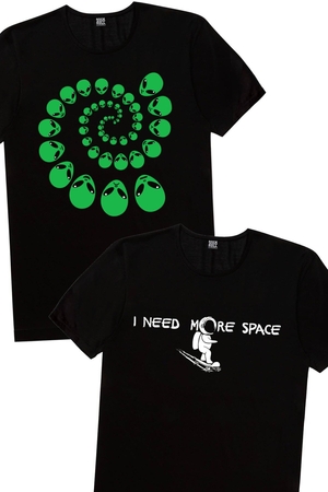 Spiral Uzaylılar, Uzayda Kaykay Erkek 2'li Eko Paket T-shirt - Thumbnail