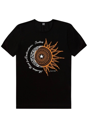 Türkiye Ay Yıldız Siyah, Türkiye Harfler Beyaz Erkek 2'li Eko Paket T-shirt - Thumbnail