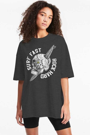  - Sörf Kurukafa Antrasit Oversize Kısa Kollu Kadın T-shirt