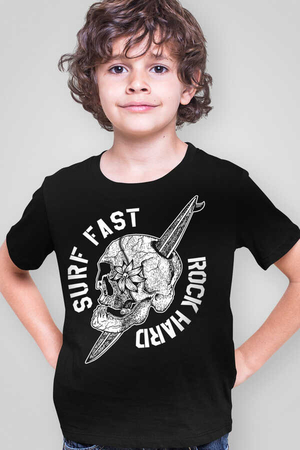 Rock & Roll - Sörf Kurukafa Siyah Kısa Kollu Çocuk T-shirt