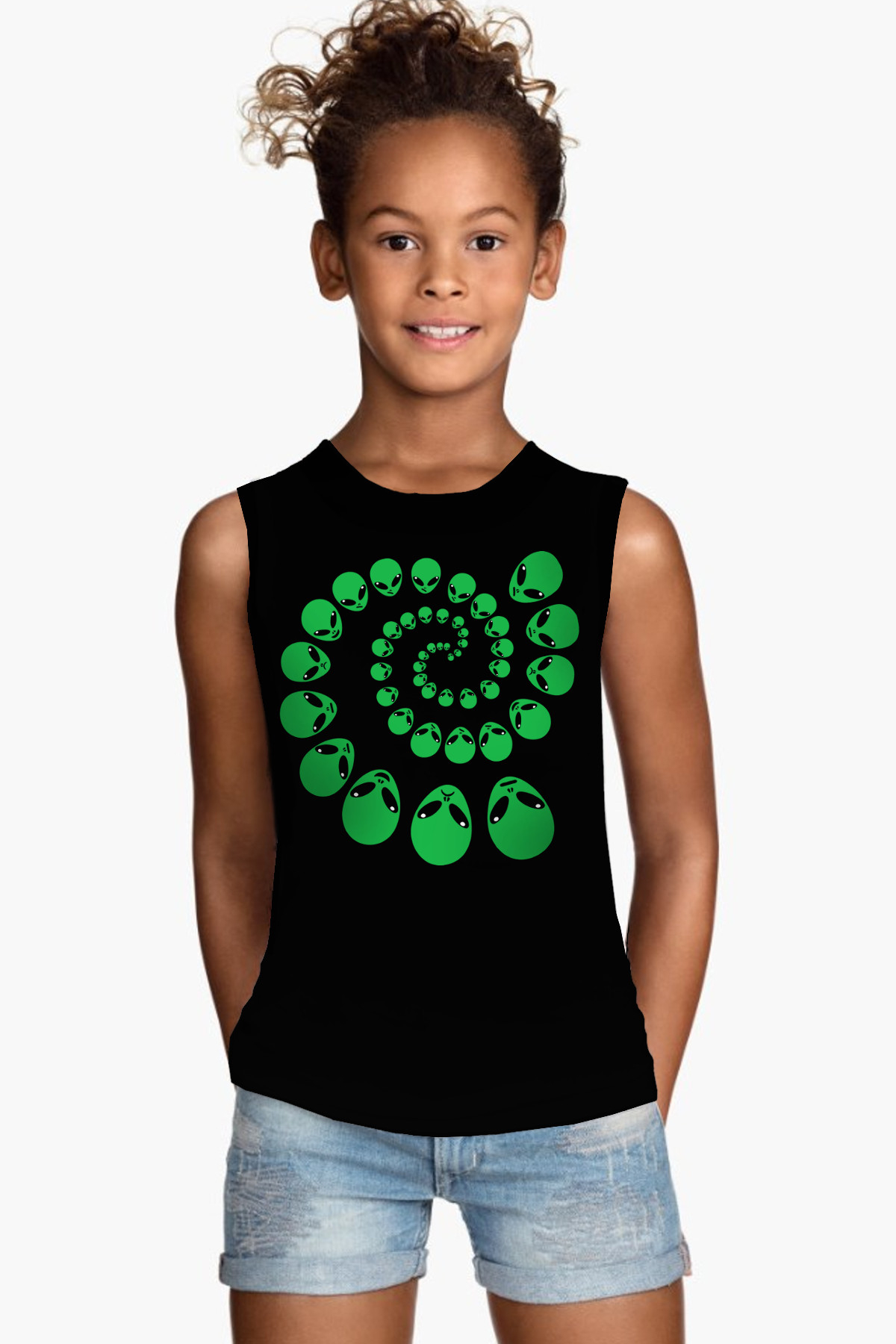 Spiral Uzaylılar Kesik Kol Siyah Çocuk T-shirt