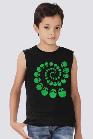 Spiral Uzaylılar Kesik Kol Siyah Çocuk T-shirt - Thumbnail