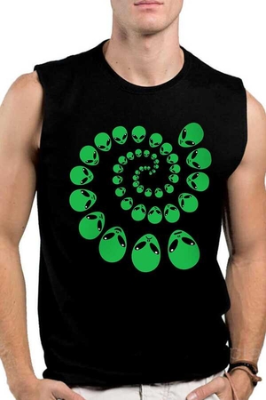Spiral Uzaylılar Kesik Kol Siyah ErkekT-shirt - Thumbnail