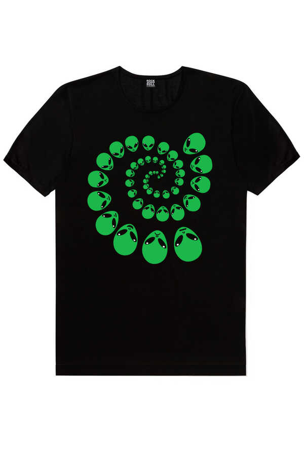 Spiral Uzaylılar Kısa Kollu Siyah Erkek T-shirt